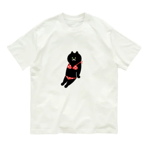 【大】赤いビキニのねこ オーガニックコットンTシャツ