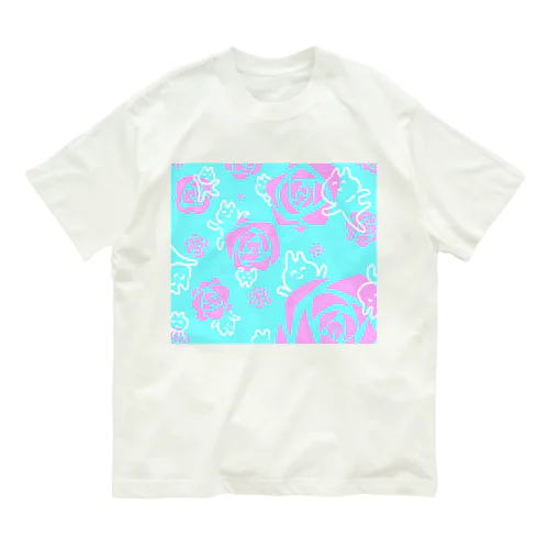 ピンク薔薇にっこり オーガニックコットンTシャツ