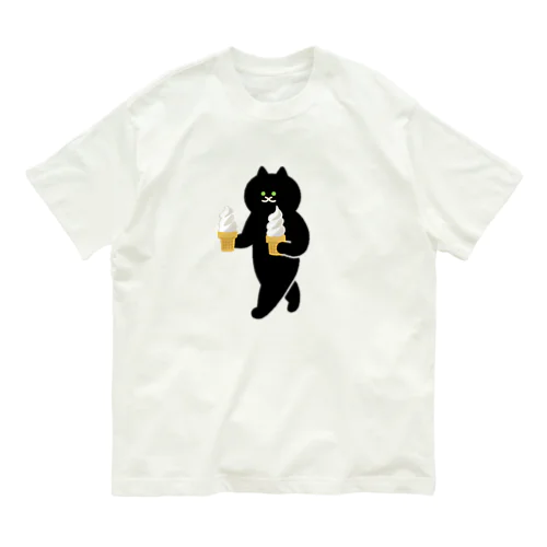 【大】ソフトクリームを急ぎめに運ぶねこ オーガニックコットンTシャツ