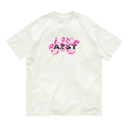 AZ15  花柄　抜き文字 オーガニックコットンTシャツ