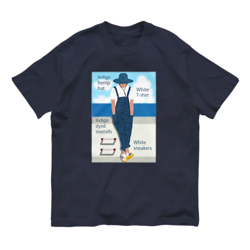 海とインディゴオーバーオールの青年 Organic Cotton T-Shirt