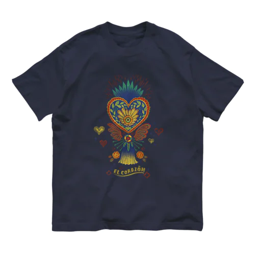 メキシコのハートタッセル（ブルー） オーガニックコットンTシャツ