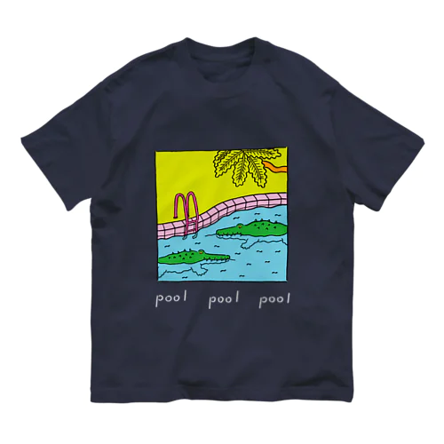 pool ワニ 白文字 オーガニックコットンTシャツ