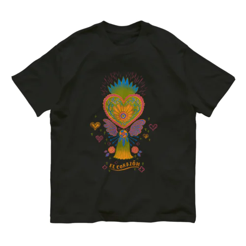 メキシコのハートタッセル（グリーン） オーガニックコットンTシャツ