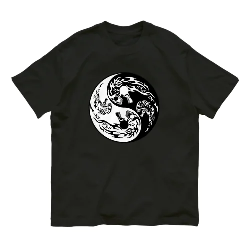 陰陽二連髑髏 旋転（オリジナル家紋シリーズ） オーガニックコットンTシャツ