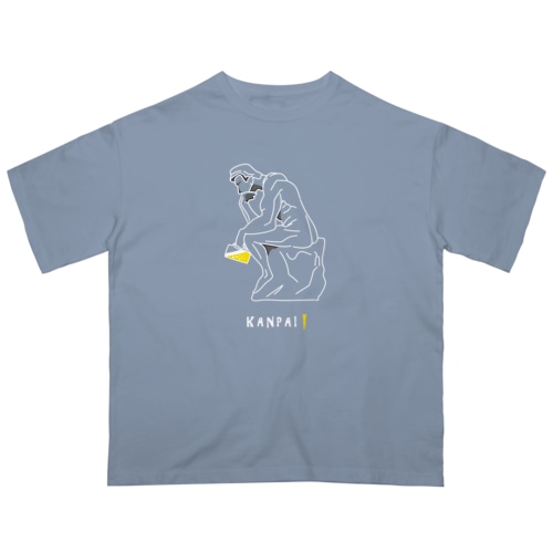 彫刻 × BEER（考える人）白線画 Oversized T-Shirt