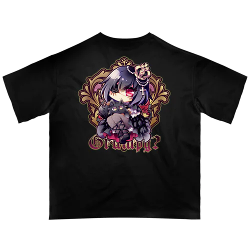 不機嫌と王冠とお猫さま（For Backprint） オーバーサイズTシャツ