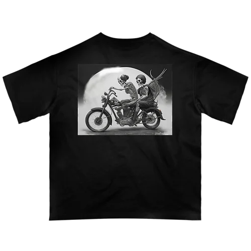 バイクとガイコツ（黒メイン） オーバーサイズTシャツ