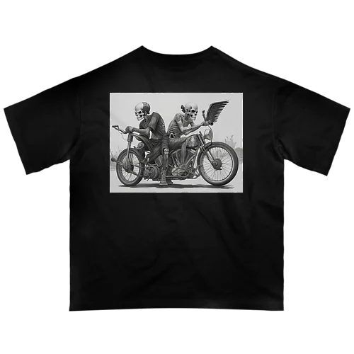 バイクとドクロ（黒メイン） Oversized T-Shirt