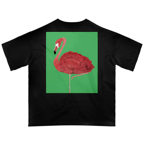 【細密画】Flamingoバックプリント　ブラック Oversized T-Shirt