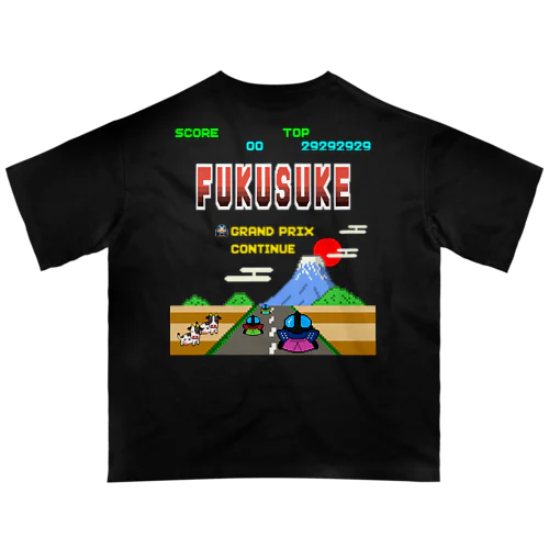 【バックプリント】レトロゲーム風な福助 オーバーサイズTシャツ