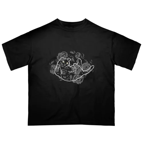 漂亮的貓-グレースケール オーバーサイズTシャツ