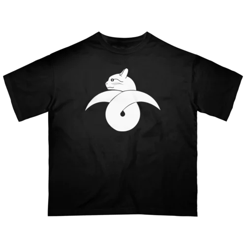 動物家紋。h.t.結び雁がネコ。ホワイト オーバーサイズTシャツ