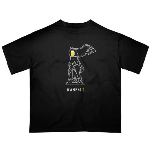 彫刻 × BEER（サモトラケのニケ）白線画 オーバーサイズTシャツ