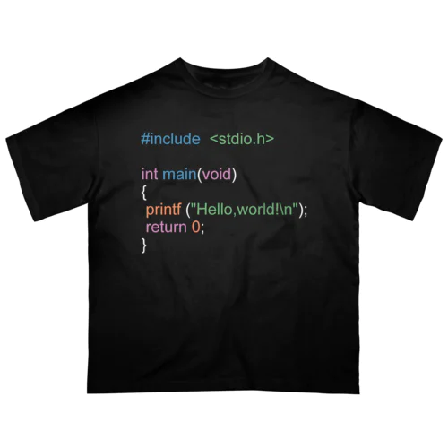 C言語 HelloWorld 白 オーバーサイズTシャツ