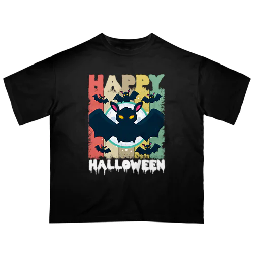 Happy Halloween Bats Retro Background Oversized T-Shirt