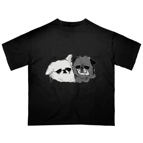 黒パグ&ペキニーズ　グラサン オーバーサイズTシャツ