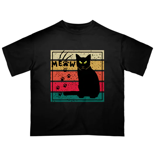 black cat meow paw signature オーバーサイズTシャツ