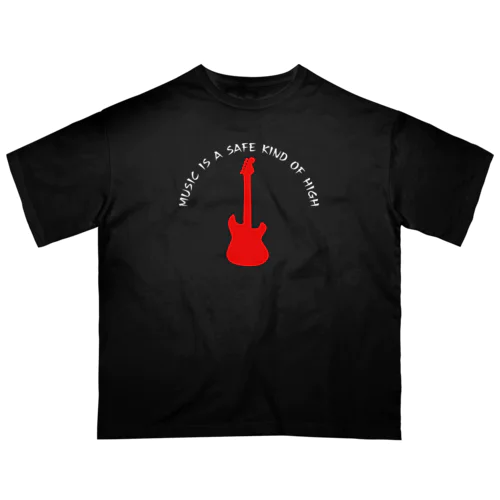赤いギター Music is a safe…ギタリスト名言 白 オーバーサイズTシャツ