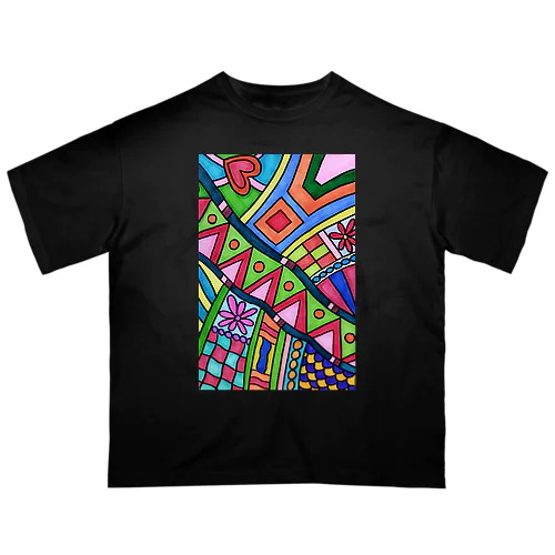障害者アート 手描きイラスト カラフル Oversized T-Shirt