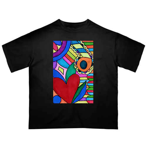 障害者アート 手描きイラスト カラフル ハート Oversized T-Shirt