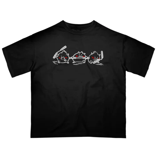 ヌンチャクいのしし（白線） オーバーサイズTシャツ