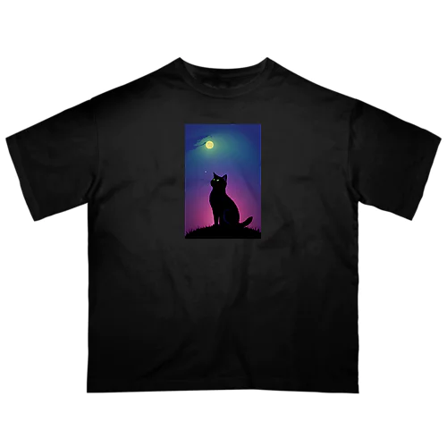 黒猫と不思議な夜 オーバーサイズTシャツ