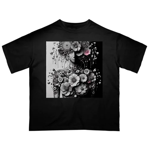 花と女性 オーバーサイズTシャツ