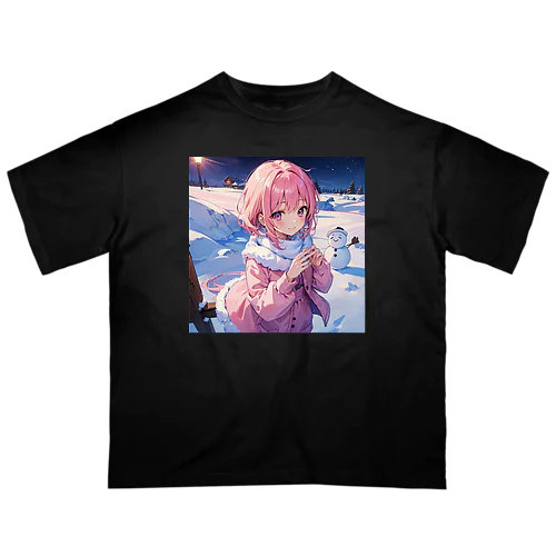 ピンク髪っ娘は雪だるま作りにご満悦!⛄ オーバーサイズTシャツ