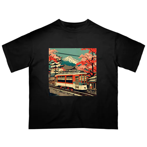 日本の風景:街中走る路面電車、Japanese senery: Tram running in the city Oversized T-Shirt