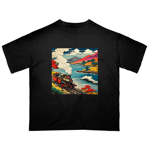 日本の風景:SL 蒸気機関車、Japanese senery:SL Steam locomotive オーバーサイズTシャツ