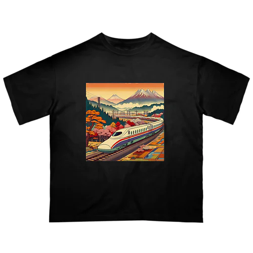 日本の風景:田園地帯を駆け抜ける新幹線、Japanese scenery: Shinkansen running through the countryside Oversized T-Shirt