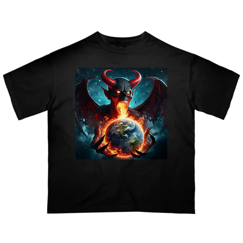 邪悪な炎を放つ巨大な悪魔の姿 Oversized T-Shirt