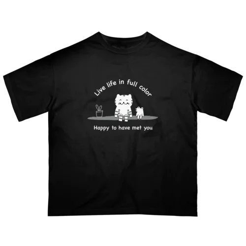 仲良し猫とカエル(ブラック) オーバーサイズTシャツ