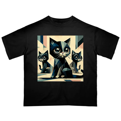 黒猫　キュビズム01 オーバーサイズTシャツ