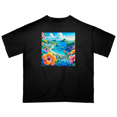 日本の風景:沖縄の海でゆんたく、Japanese scenery: Relaxing on the sea in Okinawa  Oversized T-Shirt