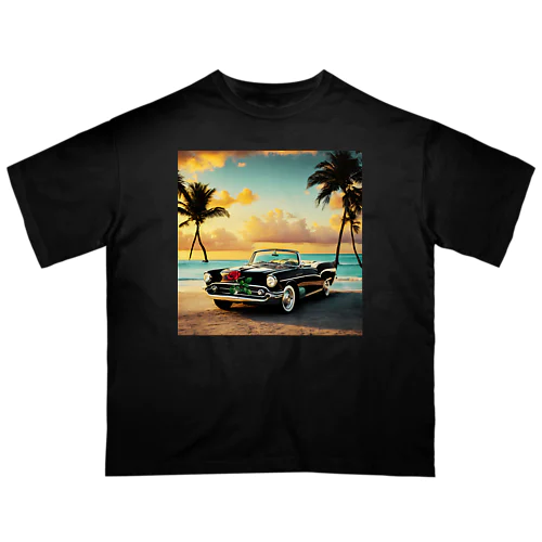 🏎浜辺のブラック・オープンカー🌹✨  オーバーサイズTシャツ