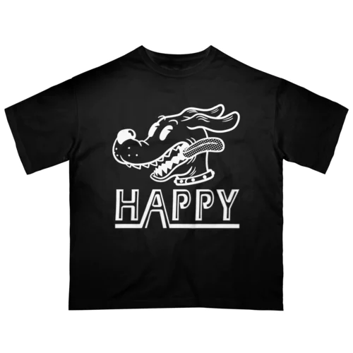 happy dog (white ink) オーバーサイズTシャツ