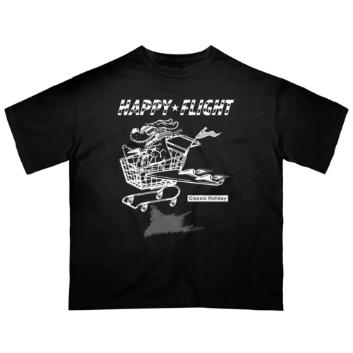 happy dog -happy flight- (white ink) オーバーサイズTシャツ