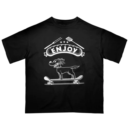 happy dog -ENJOY- (wite ink) Oversized T-Shirt