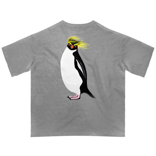 風に吹かれるイワトビペンギンさん(文字無しバージョン) バックプリント オーバーサイズTシャツ