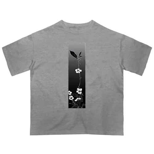 和風柄　白と黒　花模様　(モノgradation) オーバーサイズTシャツ