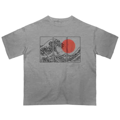 Retro Japanese Japan Flag Great Wave Outline Graphic Oversized T-Shirt