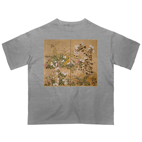 日本画：尾形光琳_秋草図 右隻 オーバーサイズTシャツ