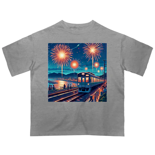 花火と列車 オーバーサイズTシャツ