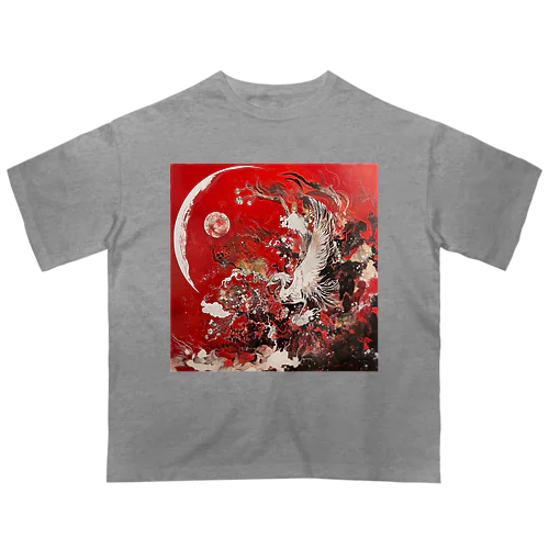 和風　紅白の鶴 オーバーサイズTシャツ