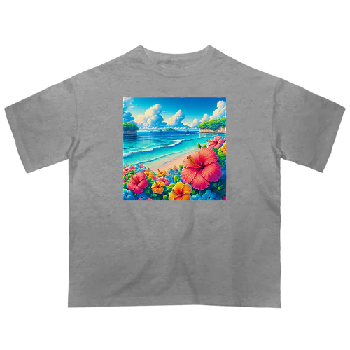 日本の風景:沖縄の海でゆんたく、Japanese scenery: Relaxing on the sea in Okinawa Oversized T-Shirt