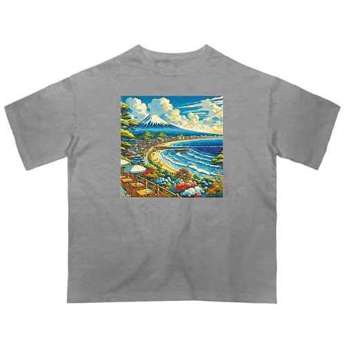 日本の風景:カフェから見える富士山と湘南の海 Oversized T-Shirt