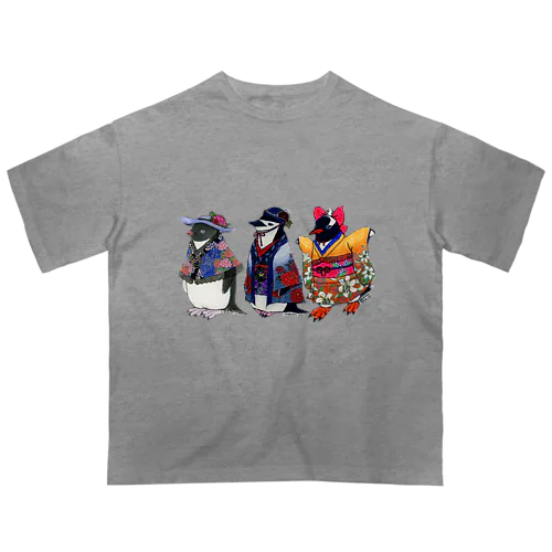 立てば芍薬、座れば牡丹、歩く姿は百合の花-Pygoscelis Kimono Penguins- オーバーサイズTシャツ