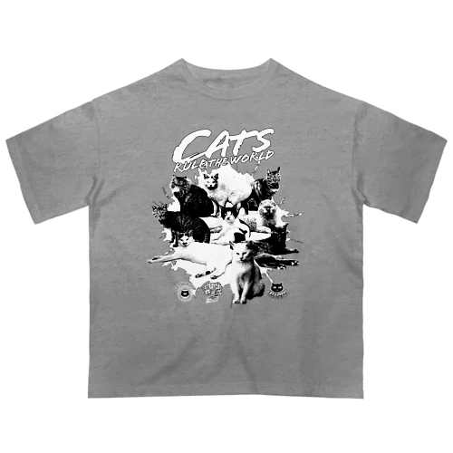 猫が世界を支配する（黒） オーバーサイズTシャツ